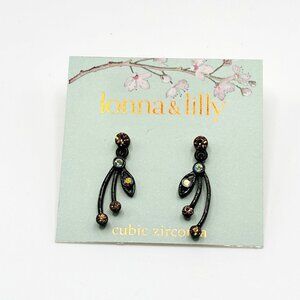 Lonna & Lilly Drop Earrings Cubic Zirconia Black Tone Brown Crystal Modern NWT